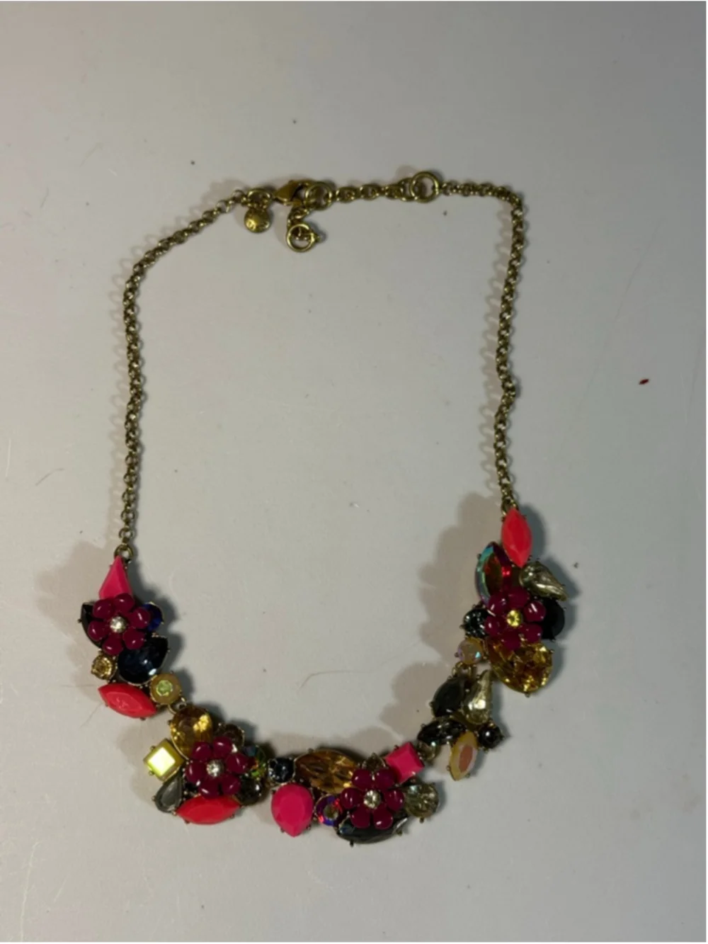 Vintage Y2K Retired Women's J.Crew One Size Gold & Pink Statement Necklace